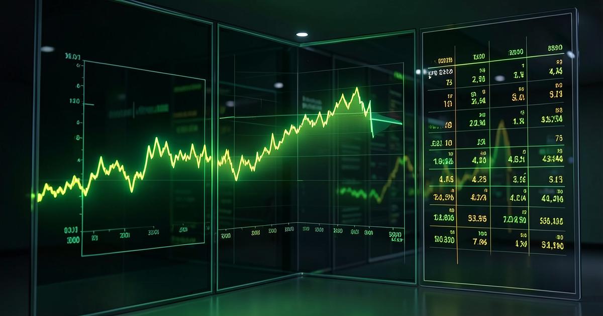 Currency market charts glowing green and yellow on dark glass