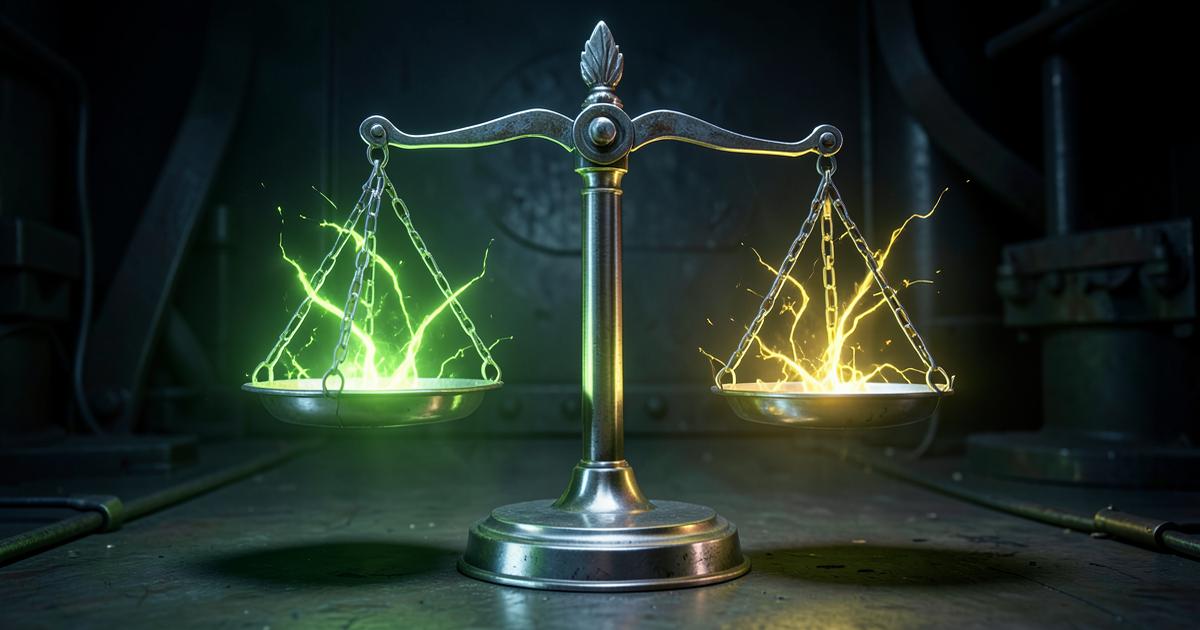 Glowing balance scale representing trading risk and reward management